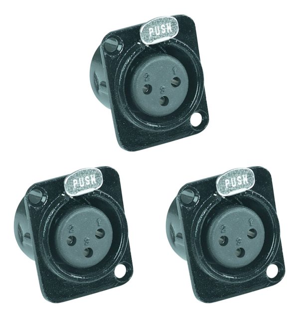 Kit X 3 Fichas Xlr Chasis Hembra Metalico Proel Xlr3fdlbk-k3