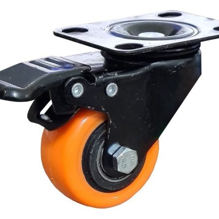 Rueda Con Freno 50mm X 25mm Pu Naranja Ruleman Oxen 19994