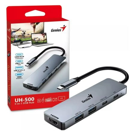 Hub Genius Uh-500 5 En 1 Usb Tipo C Hdmi Usb 3 4k 60hz 100w