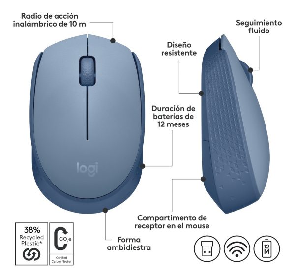 Mouse Inalambrico Logitech M170 Blue Grey 910-006863 1000 Dp - Image 4