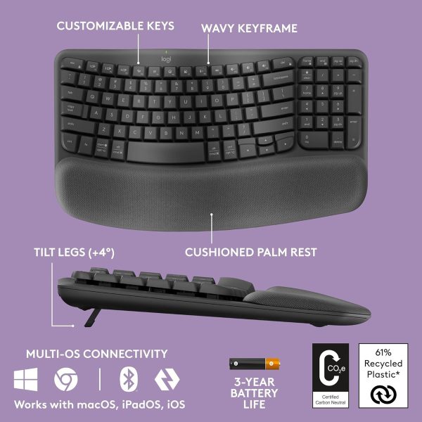 Teclado Inalambrico Logitech Wireless Wave Keys Ergo Español Negro - Image 6