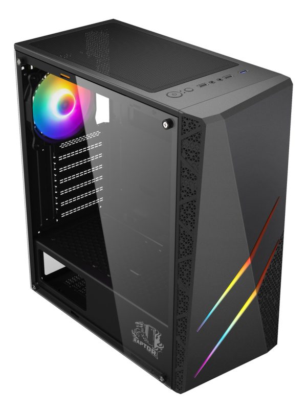 Gabinete Gamer Raptor Mid Tower Fans Rgb X2 Vidrio Templado