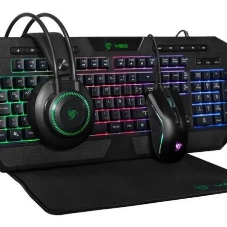 Kit Gamer Teclado Mouse Auriculares Pad Rgb Vsg Crux