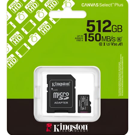 Microsd Kingston 512gb C/adap Gen3 150mb/s Canvas Splus Cl10