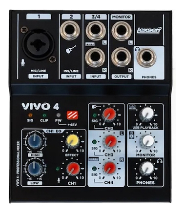 Consola Mixer Lexsen Pasivo Vivo 4 Usb 4 Canales Eq Phantom